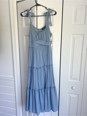 Trixxi Light Blue Tiered Maxi Dress with Tie Shoulder Straps